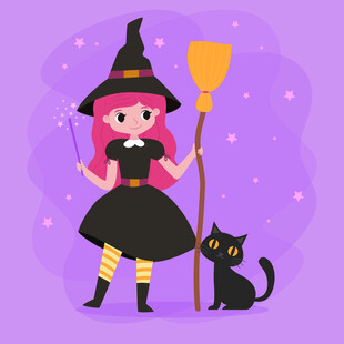 可爱小女巫与黑猫