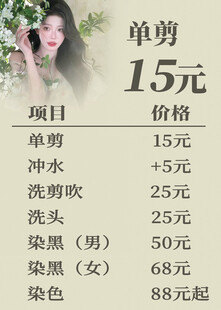 美发店价目表
