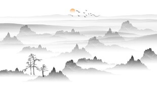 新中式水墨山水风景