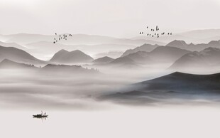 水墨山水孤舟意境