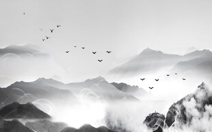 水墨山水归雁图