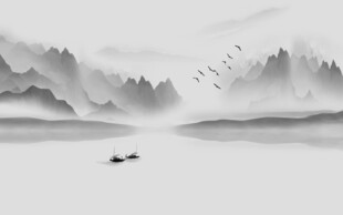 水墨山水泛舟意境图