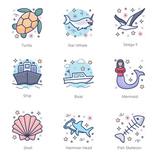 海洋主题卡通图标合集