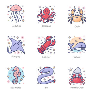 卡通海洋生物图标合集