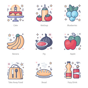 可爱食物手绘图标素材