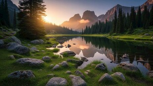 山林湖泊日出美景