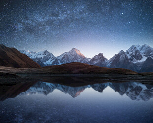雪山湖泊星空倒影