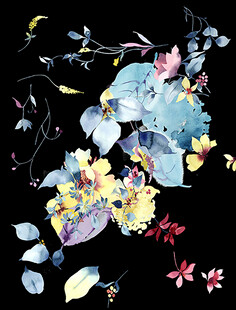 黑底水彩花卉插画