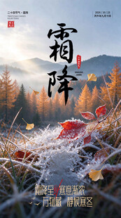 霜降节气秋景海报