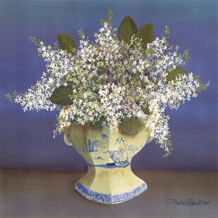 瓶中白花静物油画