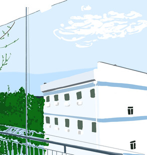 校园教学楼风景插画