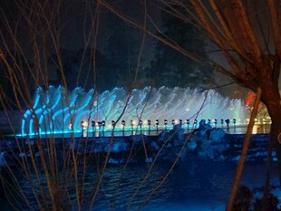 河畔夜景彩光桥
