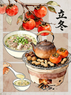 立冬节气暖食手绘插画