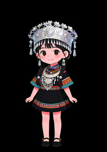 Q版苗族少女卡通插画
