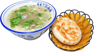 粉丝汤配烧饼