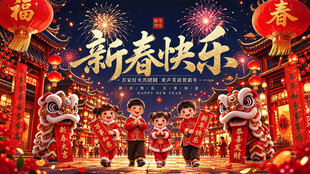 新春快乐贺岁海报PSD分层考稿