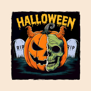 万圣节南瓜骷髅创意插画