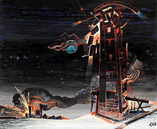 抽象夜景塔楼创意画作