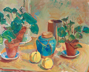 桌面盆栽静物油画