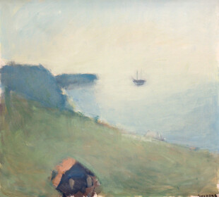 海岸崖边风景油画