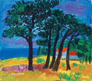 郊野树林风景油画