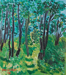 林间风景点彩油画