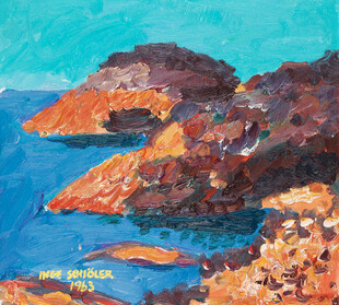 海岸礁石风景油画