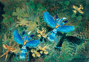蓝蝶花草彩绘装饰画