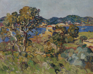 郊野湖畔风景油画