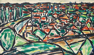抽象乡村风景油画