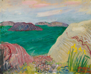 郊野湖岸风景油画