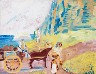郊野马车风景水彩画