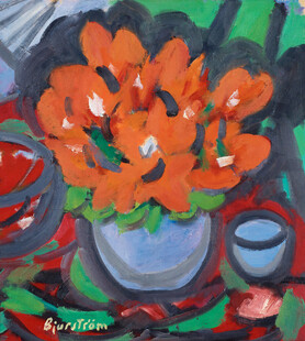 橙色花卉静物油画
