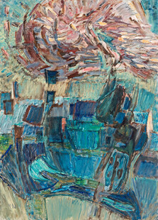 湖畔风景抽象油画