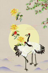 国风双鹤吉祥插画