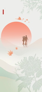 国风淡彩旭日山水图