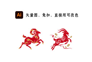 红金剪纸生肖羊图案