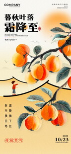 霜降柿子国风插画海报