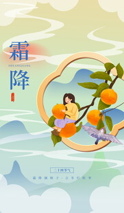 霜降节气国风柿子插画