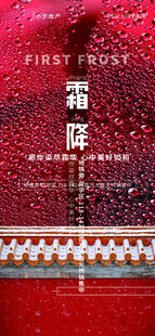 霜降节气红墙主题海报