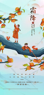 霜降摘柿子节气插画