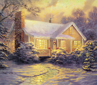 雪中小屋暖光风景
