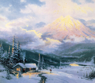 冬日雪山小屋雪景