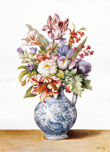 古典瓶花水彩静物画