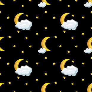 卡通星月夜空无缝图案
