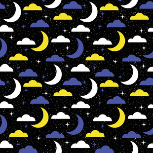 卡通夜空星月无缝图案