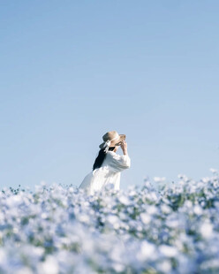 花田拍照的白衣少女