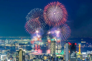 城市夜空烟花绽放