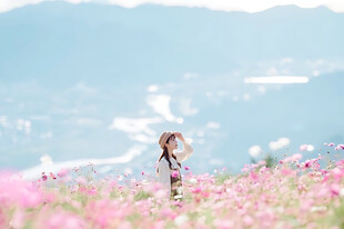 少女漫步春日花田