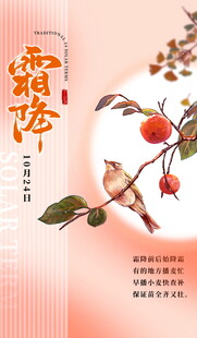 霜降节气国风手绘海报